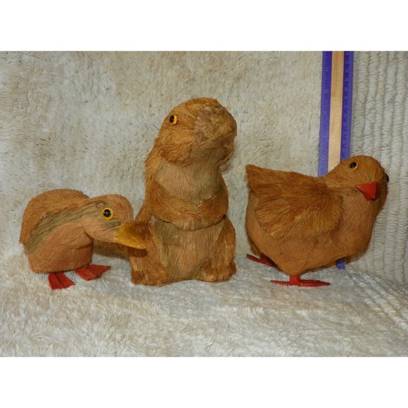 Paper Mache Handmade Art ‎ Farm Animals Country Décor Rabbit Chicken Duck - Picture 5 of 12